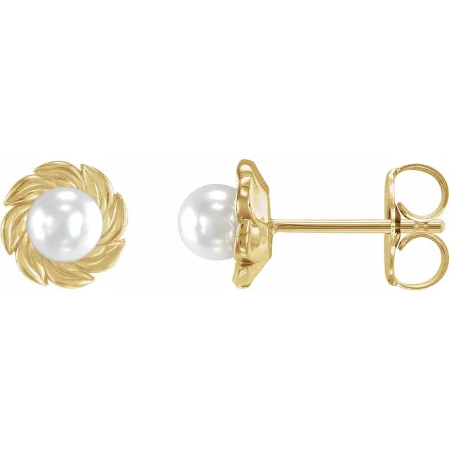14K Yellow Gold Leaf Earring Mounting for Pearl