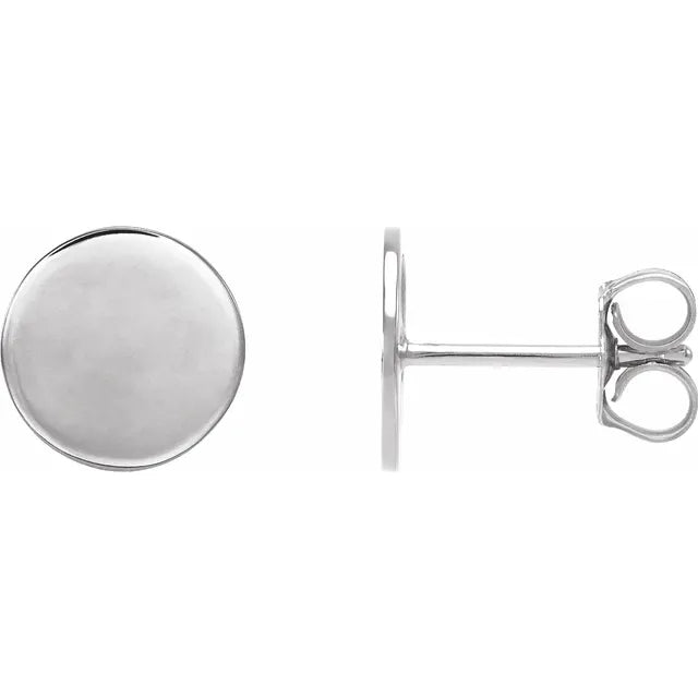 14K White Gold 8 mm Engravable Disc Earrings