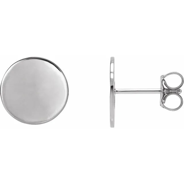 14K White Gold 10 mm Engravable Disc Earring