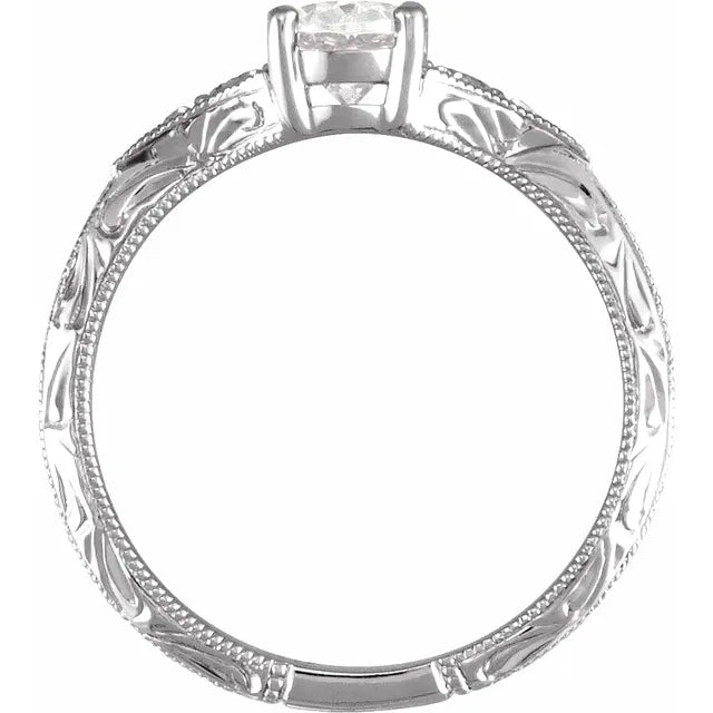 14K White Gold 8x6 mm Oval .02 CTW Natural Diamond Semi-Set Engagement Ring