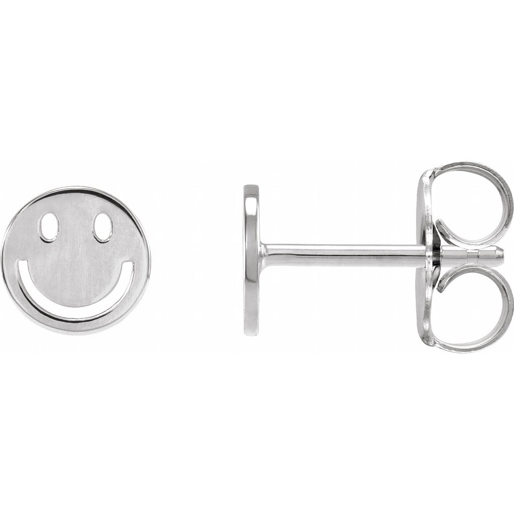 14K White Gold Smiley Face Earrings