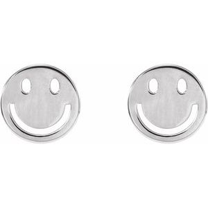 14K White Gold Smiley Face Earrings