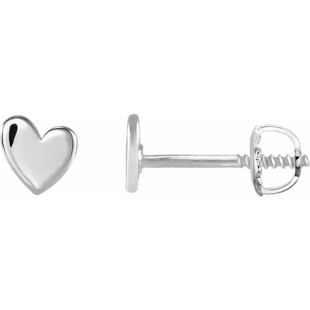 Sterling Silver Asymmetrical Heart Threaded Post & Back Earrings
