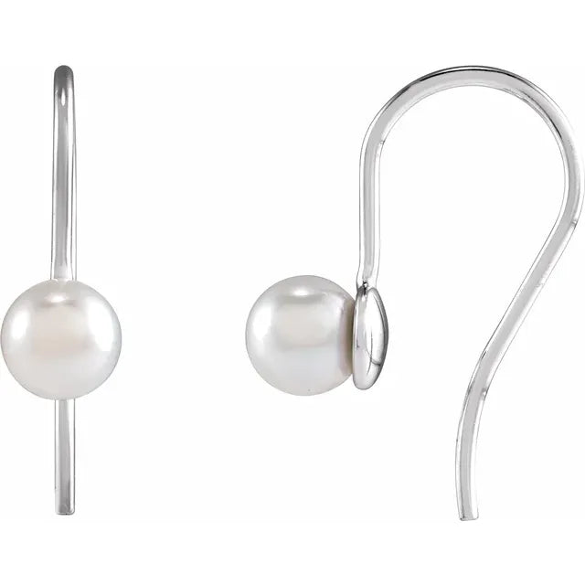 14K White Gold Cultured White Akoya Pearl Wire Earrings