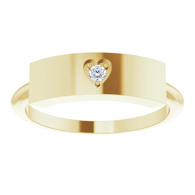 14K Yellow Gold .03 CT Natural Diamond Engravable Heart Ring