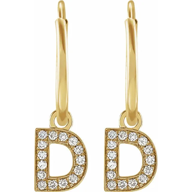 14K Yellow Gold .05 CTW Natural Diamond Single Initial D Hoop Earring