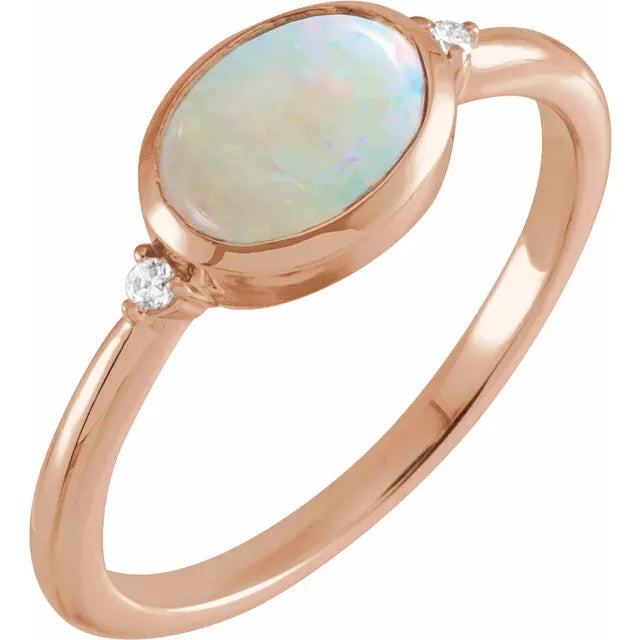 14K Rose Gold Natural White Ethiopian Opal & .03 CTW Natural Diamond Ring