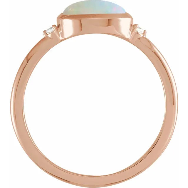 14K Rose Gold Natural White Ethiopian Opal & .03 CTW Natural Diamond Ring