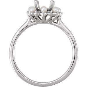 14K White Gold Oval .06 CTW Natural Diamond & Cultured White Seed Pearl Semi-Set Engagement Ring