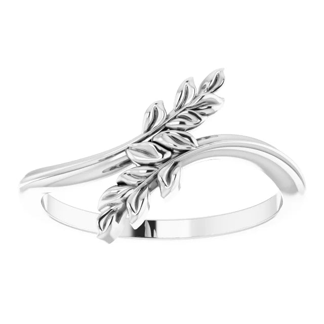 14K White Gold Leaf Bypass Ring