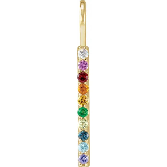 14K Yellow Gold Natural Multi-Gemstone Rainbow Bar Pendant/Charm
