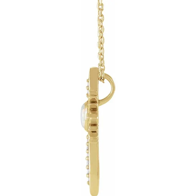14K Yellow Gold Oval .06 CTW Natural Diamond Semi-Set Nativity Cross Pendant