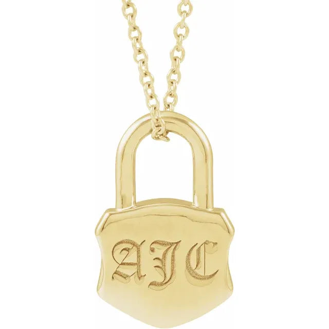 14K Yellow Gold Engravable Lock 16-18" Necklace