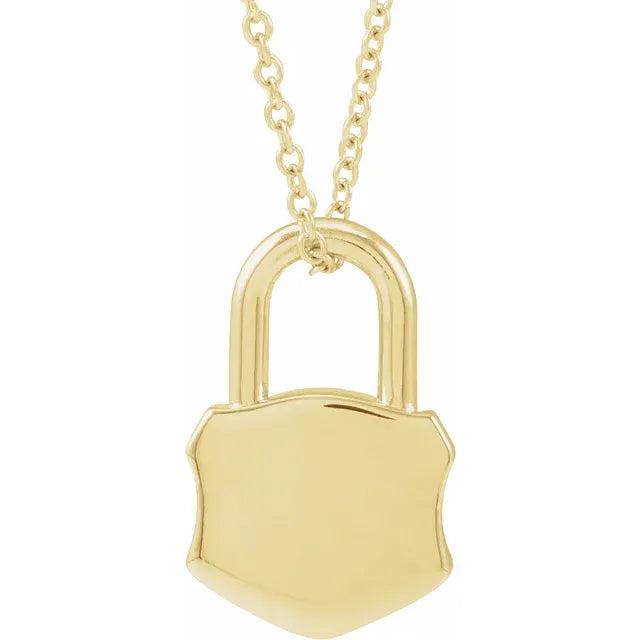14K Yellow Gold Engravable Lock 16-18" Necklace