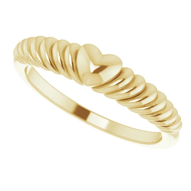 14K Yellow Gold Rope Heart Dome Ring