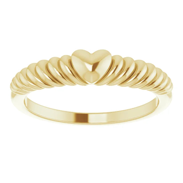 14K Yellow Gold Rope Heart Dome Ring