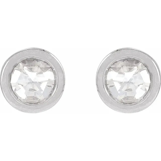 14K White Gold .06 CTW Rose-Cut Natural Diamond Threaded Post Earrings