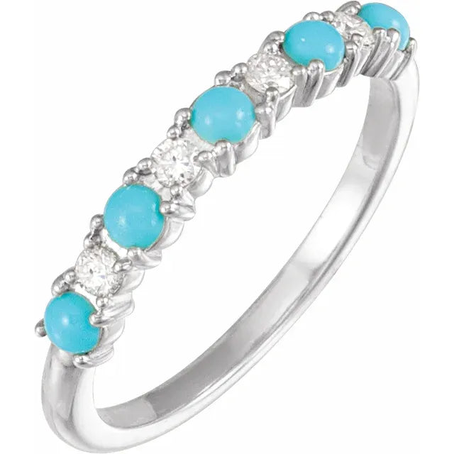 14K White Gold Natural Turquoise & 1/8 CTW Natural Diamond Ring