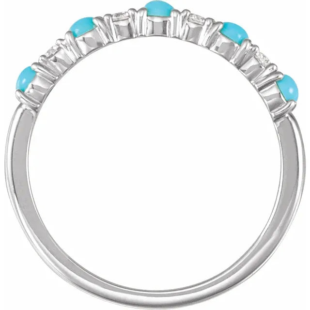 14K White Gold Natural Turquoise & 1/8 CTW Natural Diamond Ring
