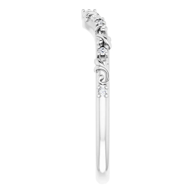 14K White Gold .05 CTW Natural Diamond Vintage-Inspired Contour Band