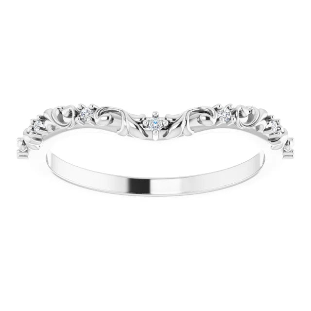 14K White Gold .05 CTW Natural Diamond Vintage-Inspired Contour Band