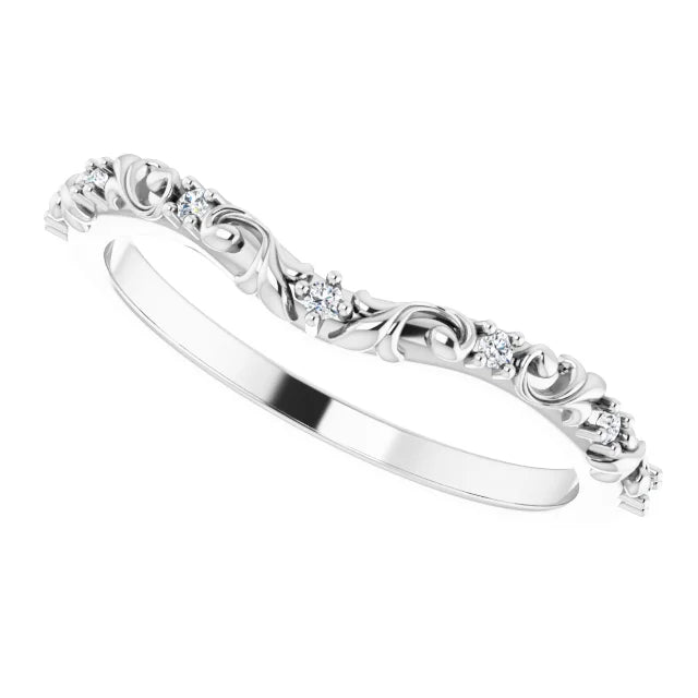 14K White Gold .05 CTW Natural Diamond Vintage-Inspired Contour Band