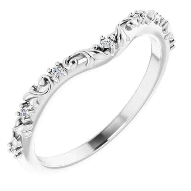 14K White Gold .05 CTW Natural Diamond Vintage-Inspired Contour Band