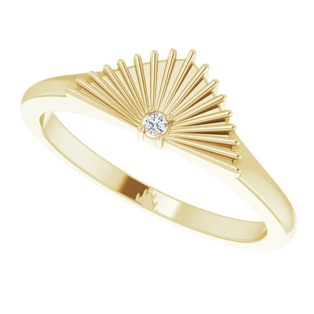 14K Yellow Gold .015 CT Natural Diamond Fan Ring