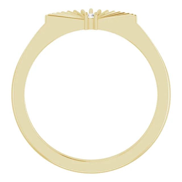14K Yellow Gold .015 CT Natural Diamond Fan Ring