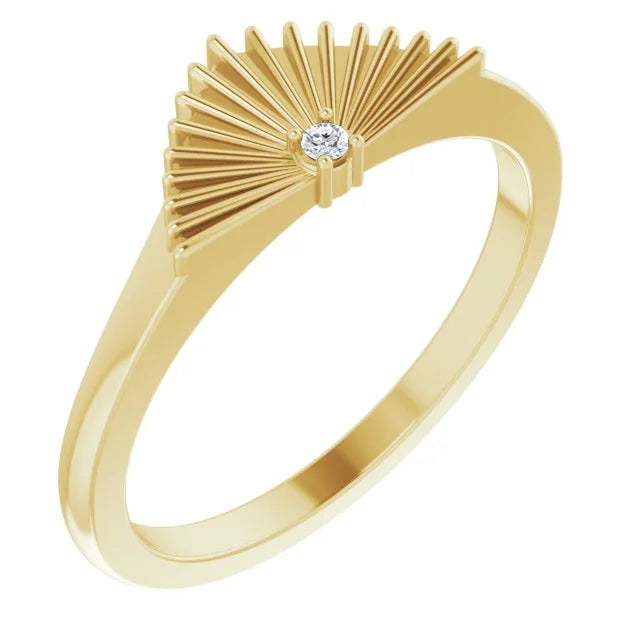 14K Yellow Gold .015 CT Natural Diamond Fan Ring