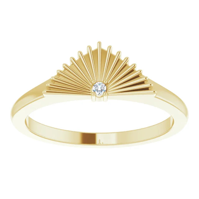 14K Yellow Gold .015 CT Natural Diamond Fan Ring