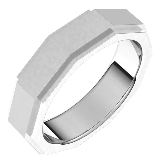 14K White Gold 6 mm Geometric Stepped Edge Band