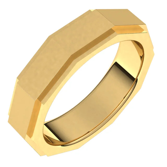 14K Yellow Gold 6 mm Geometric Stepped Edge Band