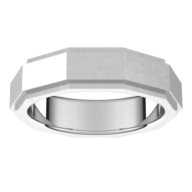 14K White Gold 6 mm Geometric Stepped Edge Band