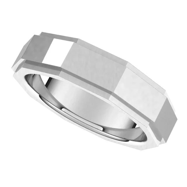 14K White Gold 6 mm Geometric Stepped Edge Band