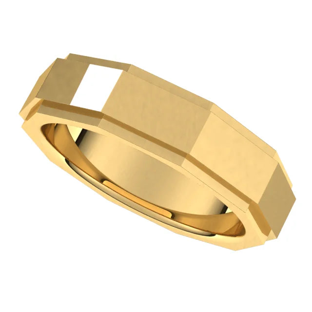 14K Yellow Gold 6 mm Geometric Stepped Edge Band