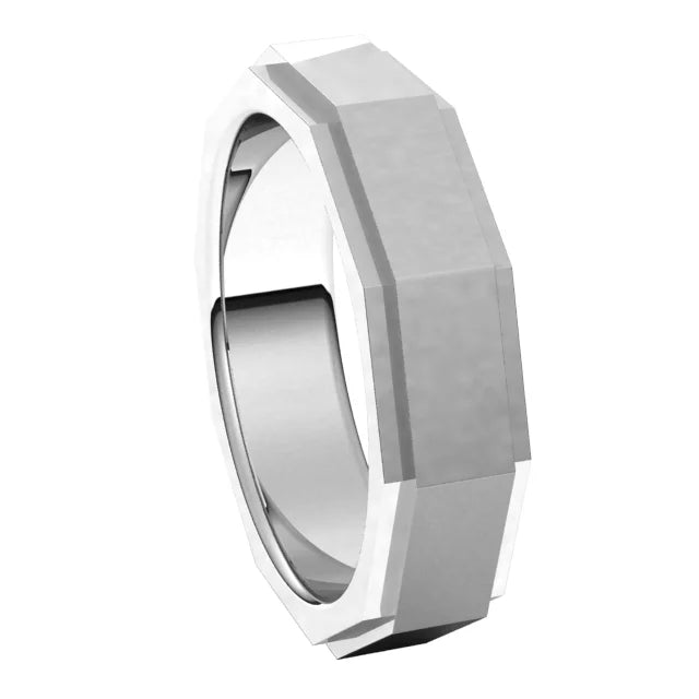 14K White Gold 6 mm Geometric Stepped Edge Band