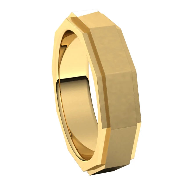 14K Yellow Gold 6 mm Geometric Stepped Edge Band
