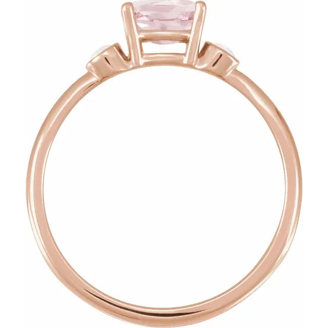 14K Rose Gold Natural Pink Morganite & Natural White Opal Ring