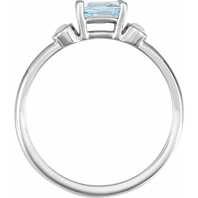 14K White Gold Natural Sky Blue Topaz & Natural White Opal Ring