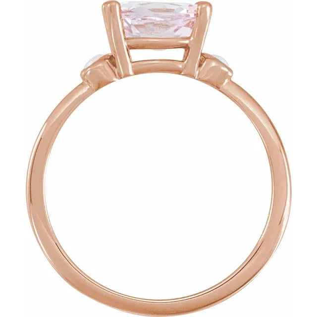 14K Rose Gold Natural Pink Morganite & Natural White Opal Ring