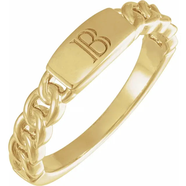 14K Yellow Gold Engravable Chain Link Ring