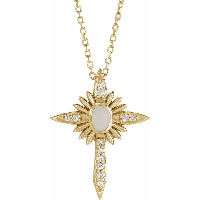14K Yellow Gold Oval .06 CTW Natural Diamond Semi-Set Nativity Cross Pendant