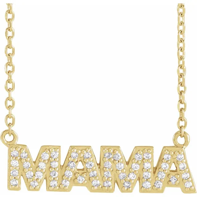 14K Yellow Gold 1/10 Natural Diamond "Mama" 18" Necklace