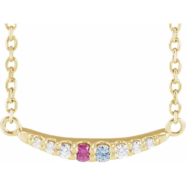 14K Yellow Gold Round 2-Stone Curved Bar Family 18" Necklace Mounting
