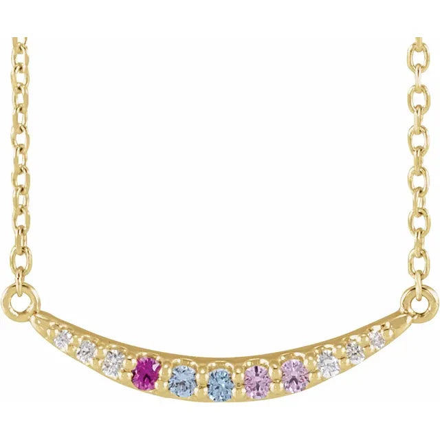 14K Yellow Gold Round 5-Stone Curved Bar Family 18" Necklace Mounting