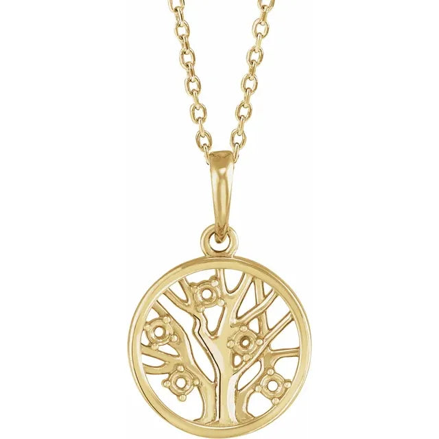 14K Yellow Gold Round 5-Stone Family Tree 16-18" Necklace Mounting