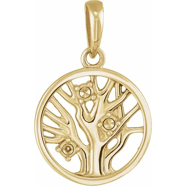 14K Yellow Gold Round 3-Stone Family Tree Pendant Mounting