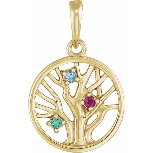 14K Yellow Gold Round 3-Stone Family Tree Pendant Mounting