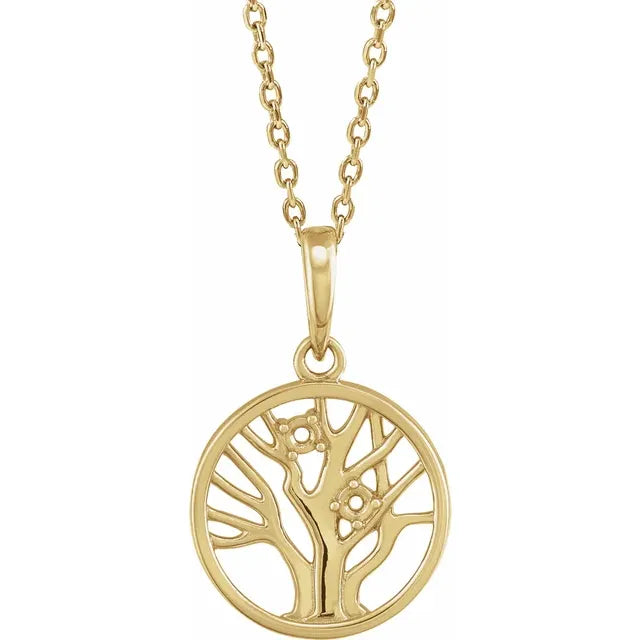 14K Yellow Gold Round 2-Stone Family Tree 16-18" Necklace Mounting